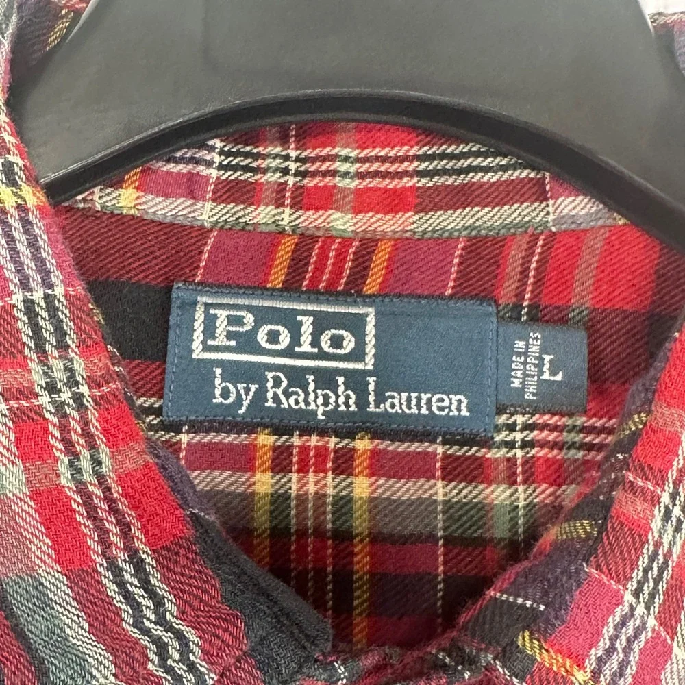 Polo Ralph Lauren Mens‎ Large Plaid Button Down Shirt Red Long Sleeve Lined VTG